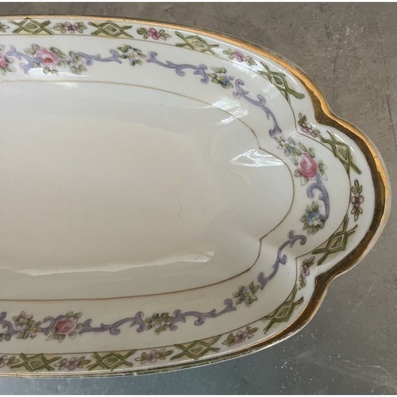 Noritake Hand Painted Small serving Celery/Relish Dish - Floral & Gold Trim 11" - Picture 6 of 9